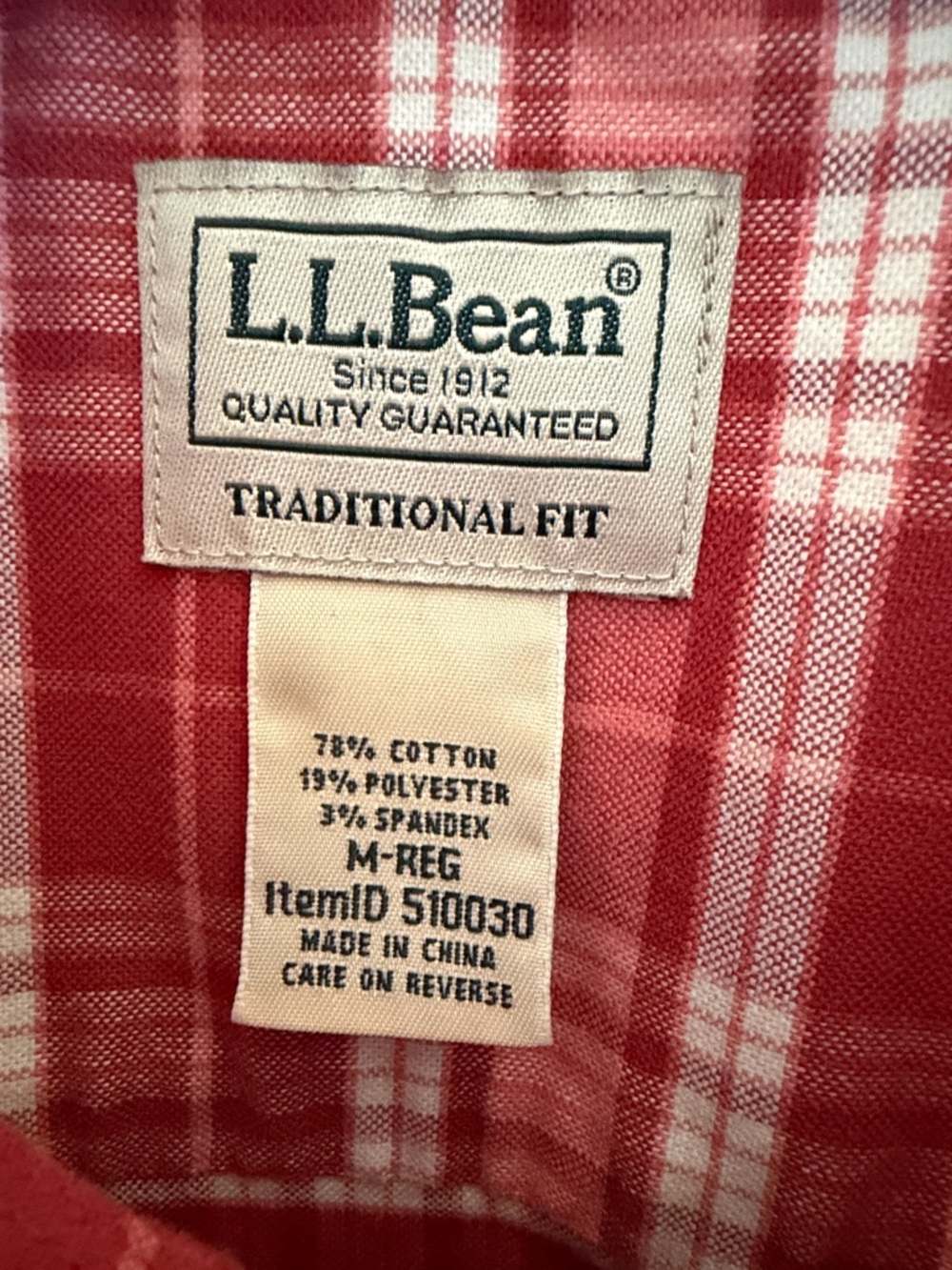 L.L.Bean Men’s Red White Plaid Traditional Fit Button Down Shirt Size M - Picture 3 of 7